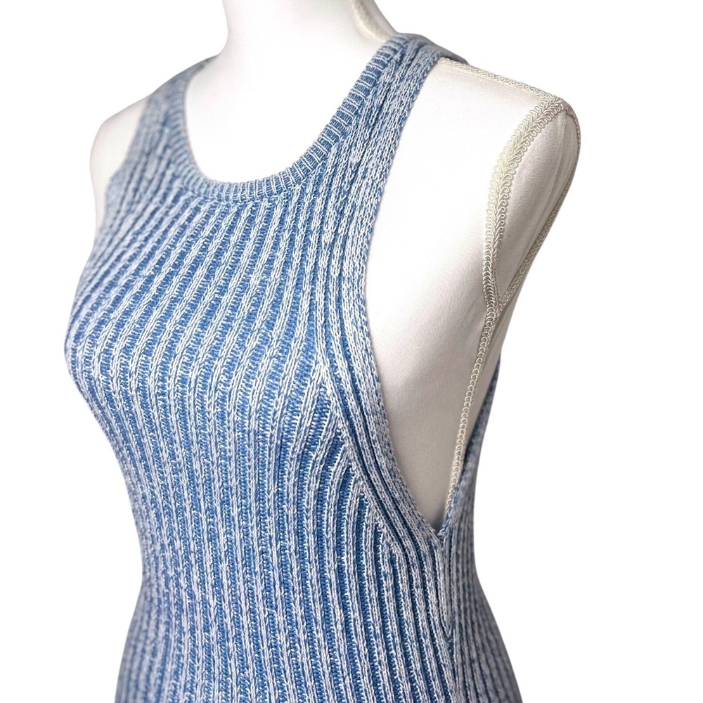 Urban Outfitters Y2K Blue White Ribbed Knit Sleeveless Bodycon Midi‎ Dress Large - Picture 3 of 15